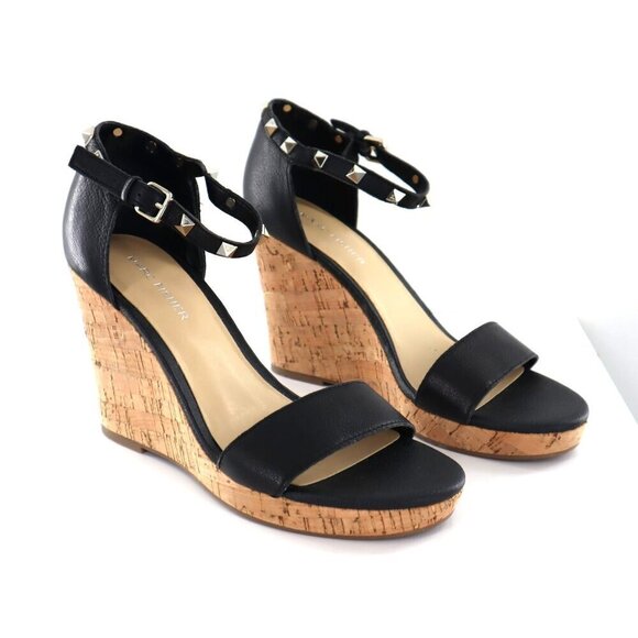 Marc Fisher Shoes - Marc Fisher Studded Ankle Strap Wedge Sandals Womens Size 8.5 Sexy Black